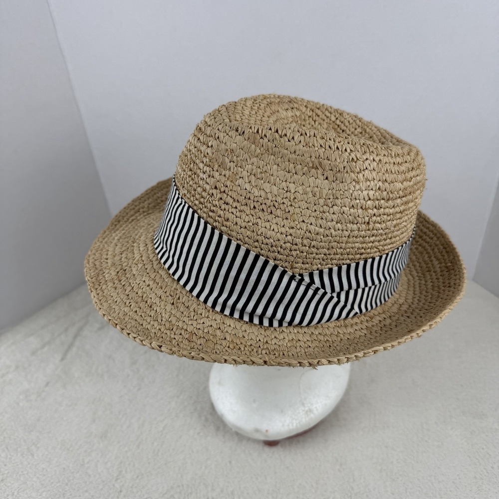 Talbots Raffia Crochet Fedora Striped Band Hat Women's OSFM